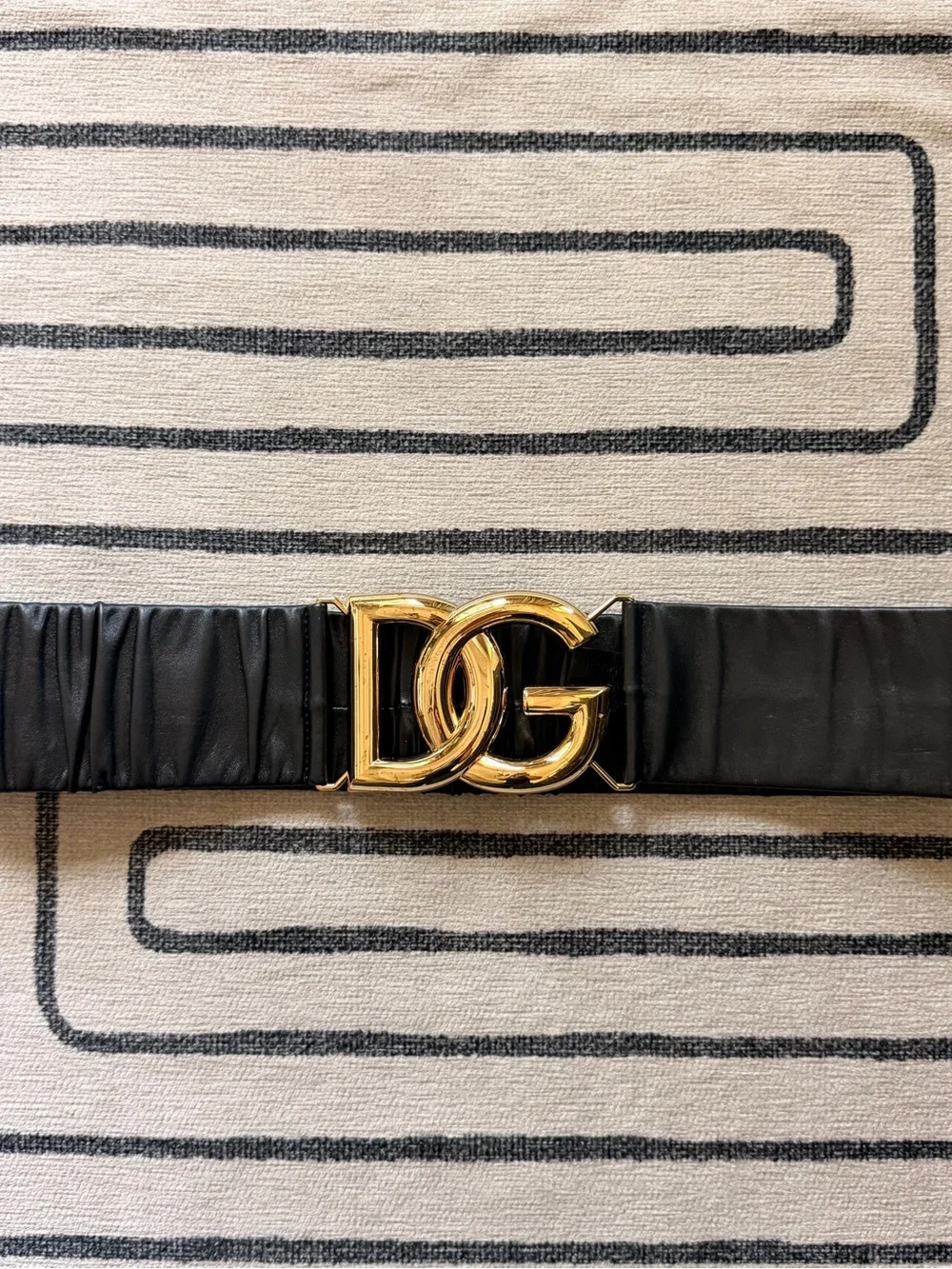 Dolce & Gabbana Black Leather Belt with Gold DG Buckle (jumbo) AUTHENTIC
